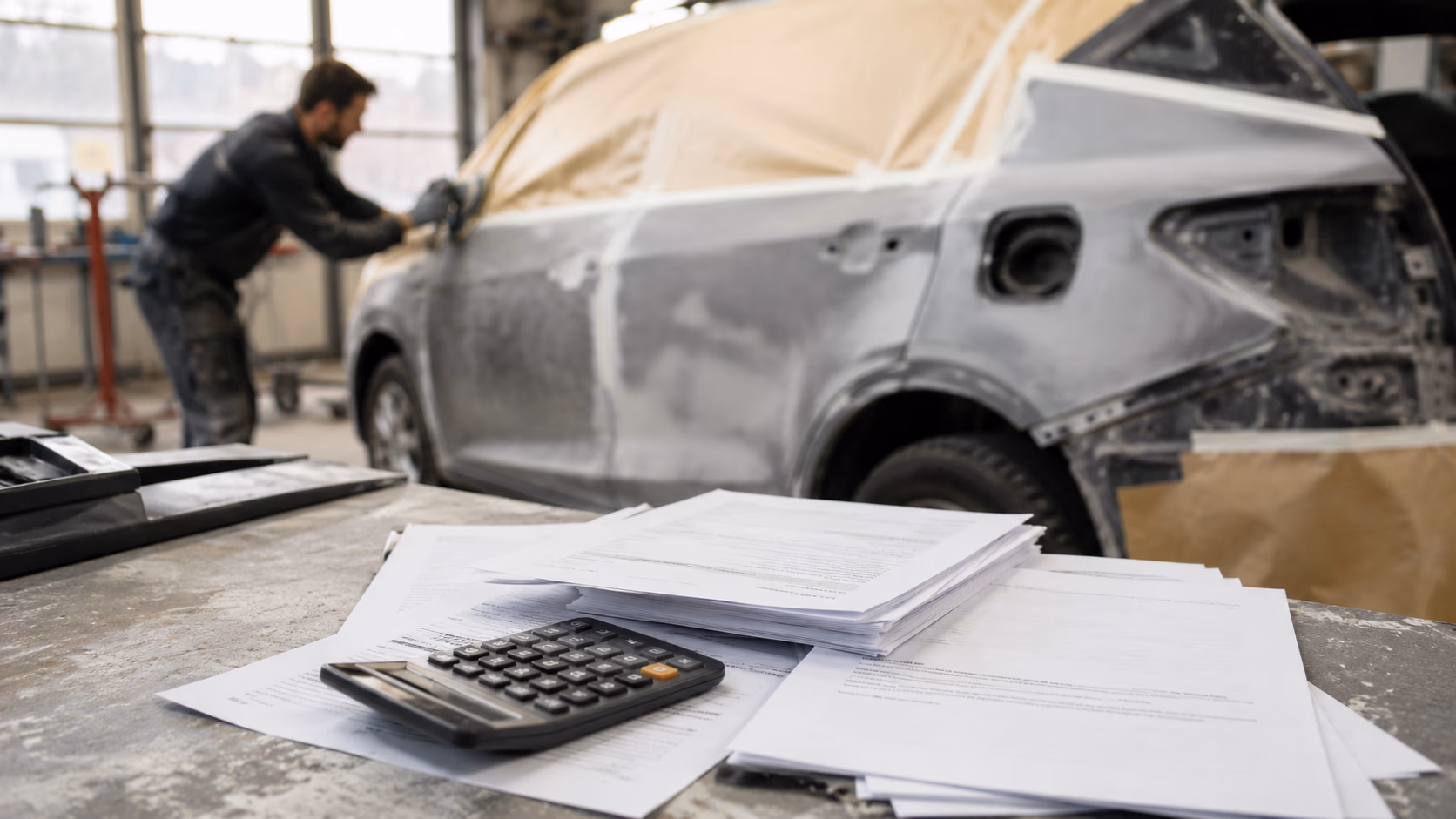 Documents de contrat de location avec option d'achat et calculatrice sur un bureau