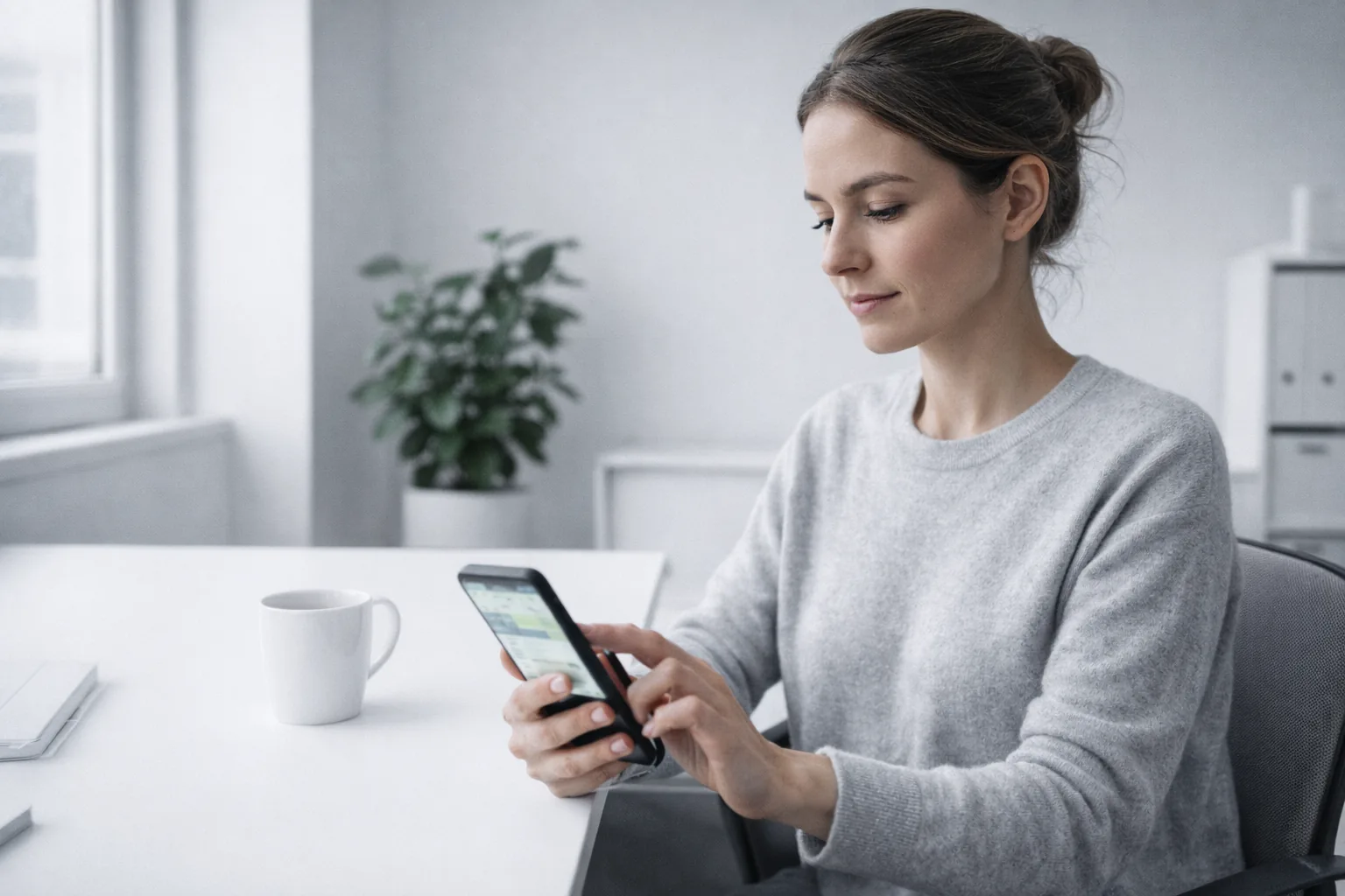 Conductrice remplissant un formulaire de devis sur smartphone