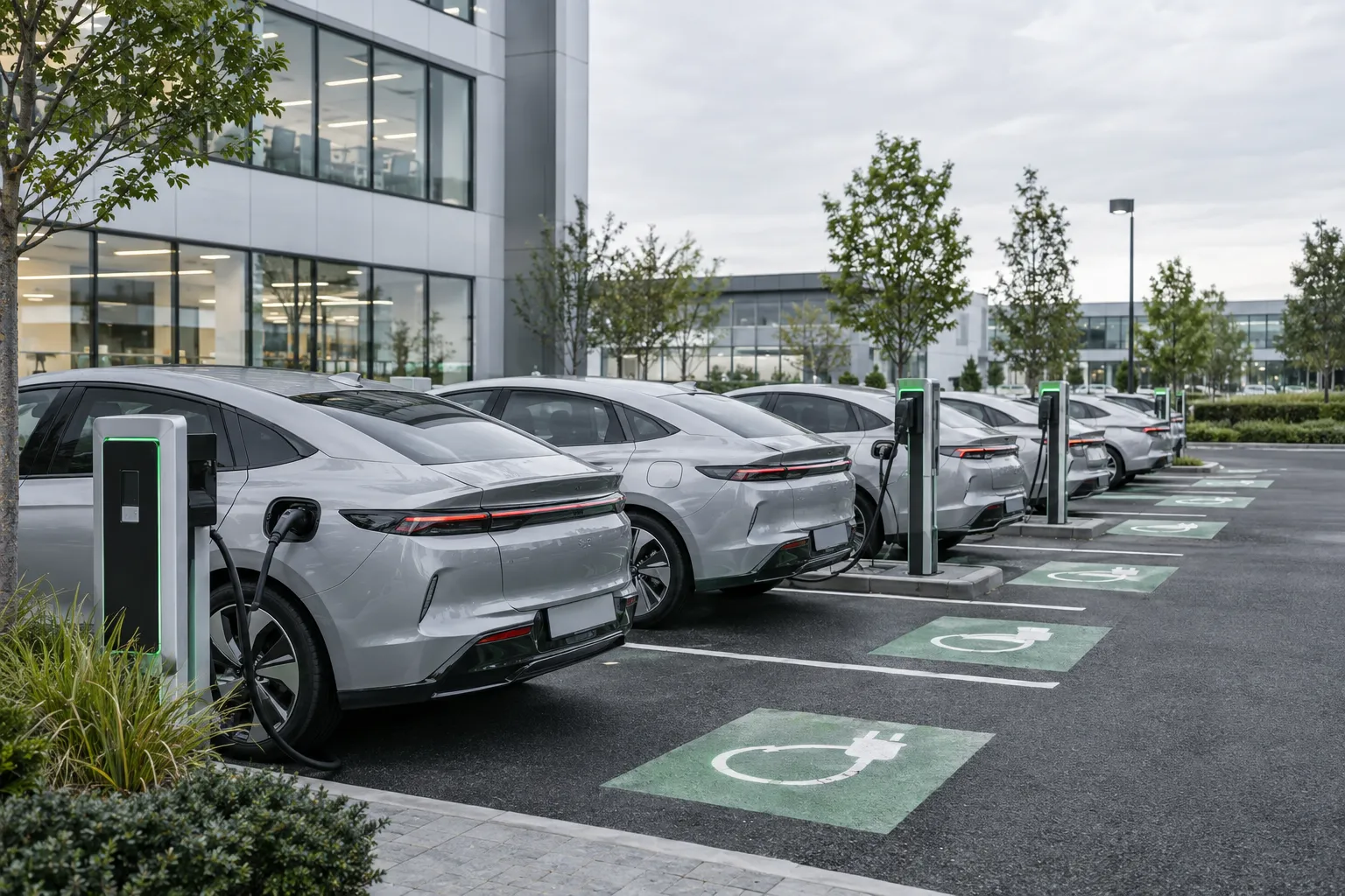 Parking d'entreprise avec des voitures de société en LLD