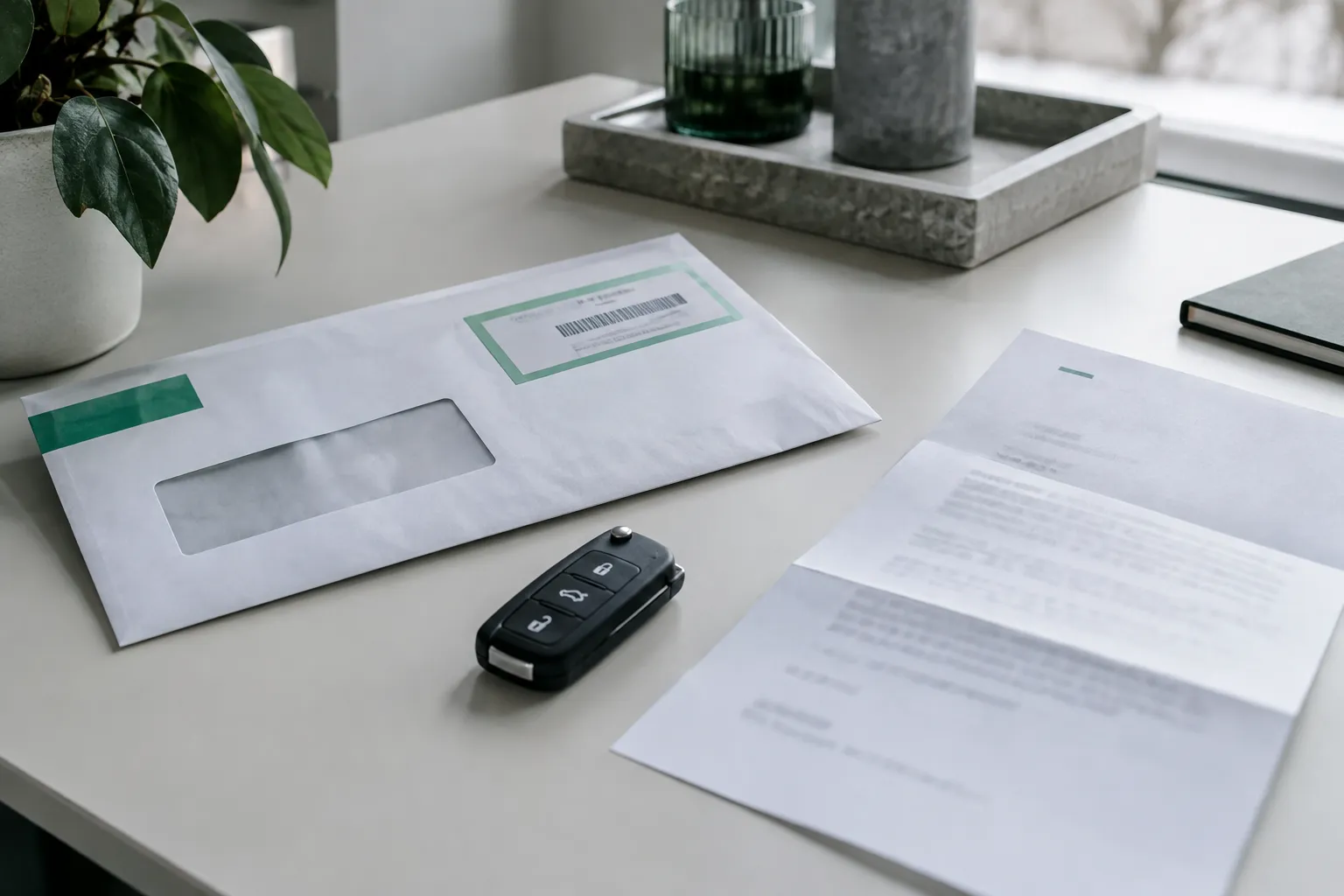 Lettre recommandée avec accusé de réception et clé de voiture pour la restitution d'une LOA