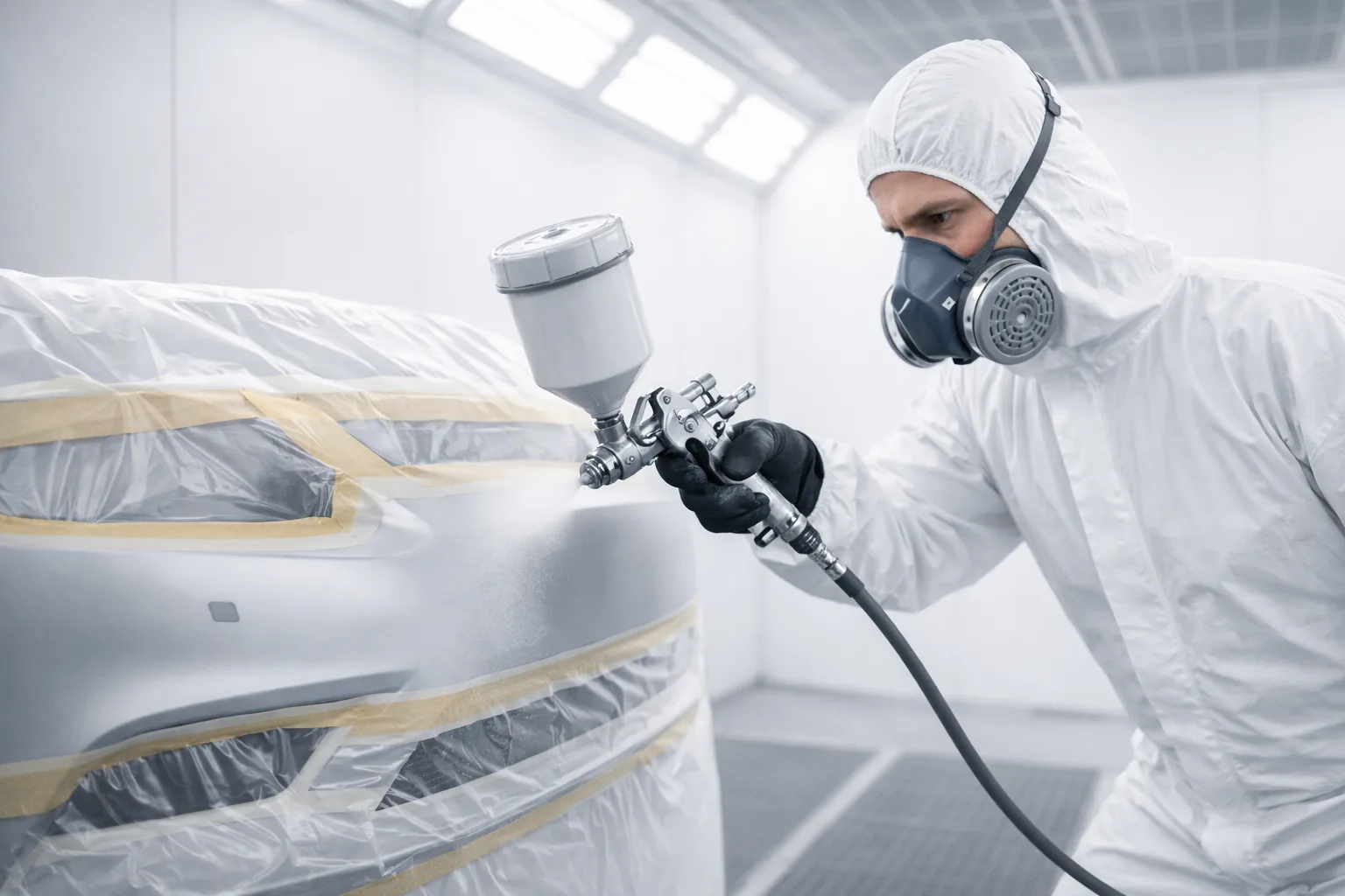Application de peinture en cabine professionnelle